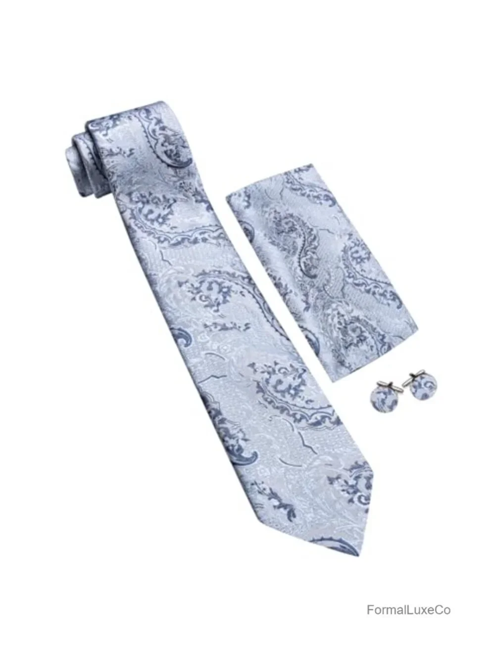 Silk Paisley Tie Set with Pocket Square and Cufflinks